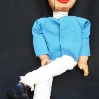1960s composition toy Gerry Gee Jnr ventriloquist doll wearing blue jacket white pants and black shoes, gc - Sold for $415 - 2015