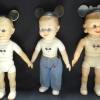 4 x vintage Mickey Mouse Club items - Alladin tin embossed lunch box & 3 rubber dolls, girl & two boys - Sold for $92 - 2015