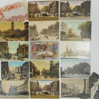 Group of postcards of Melbourne street scenes featuring,  trams Collins Street and Swanston so - Sold for $43 - 2015