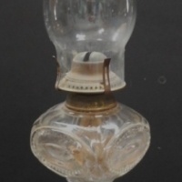 Circa 1920's decorative pressed glass oil lamp with chimney - Sold for $37 - 2015