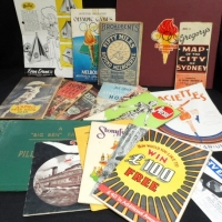 Group lot ephemera - mostly booklets - incl Melbourne 1956 Olympics souvenir program, ASPRO 1938 Year book, Austral children's play tents advertisemen - Sold for $104 - 2015