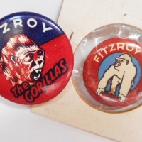 2 x 1950s VFL Australian Rules Football Fitzroy Gorillas pin back badges - Sold for $49 - 2016