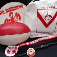Group of Sydney Swans VFL football memorabilia incl  Cushion, Football, belt and bag - Sold for $98 - 2016
