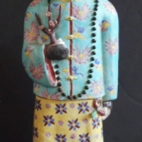 Large vintage ceramic Chinese figurine - Male wearing traditional dress, hand painted with applied dcor - approx 52 cms H - marked to base - Sold for $43 - 2016