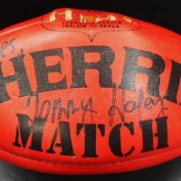 Leather Sherrin football signed Best Wishes Tommy Hafey - Sold for $49 - 2016