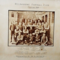 Original 1900 VFL Melbourne Football Club Premiers team photograph in original oak frame - Sold for $671 - 2016
