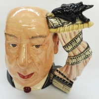Royal Doulton Character jug Alfred Hitchcock D6987 with Rare pink shower curtain handle - Sold for $793 - 2016