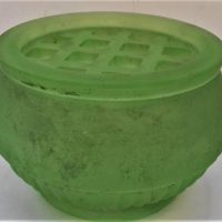 1920s uranium glass posy bowl with flower frog - Sold for $50 - 2019