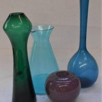 4 x Pieces - Vintage Swedish & other ART GLASS - Erica Vase, Jug, etc - mainly Blue & Green colours - Sold for $31 - 2019