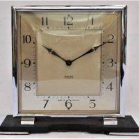 Art Deco English Smiths  chrome Alarm clock with square face - Sold for $50 - 2019
