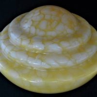 Art Deco yellow mottled glass stepped round ceiling light shade - Sold for $31 - 2019