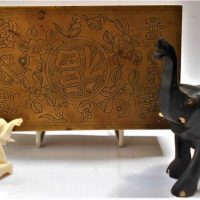 Group with brass 1920s Chinese box , Carved and ebony Ivory elephants - Sold for $43 - 2019
