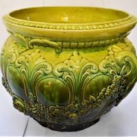 Large green C1900 Wardle England Art Pottery Jardinire with acanthus leaf and  floral wreath decoration 30cm tall - Sold for $62 - 2019