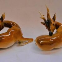 Pair of Vintage stylised Royal Dux Czech porcelain Deer figurines - 24cm wide - Sold for $93 - 2019