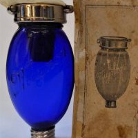 Vintage Boxed 1930s Blue Glass French MIGNON Personal SPITOON - flip open top w screw off bottom - Sold for $37 - 2019