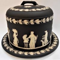 c1900 Wedgwood Black Jasper Cheese dome with branch handle - 21cm H - Sold for $261 - 2019