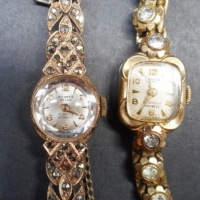 2 x 1950's g/plated cocktail watches - Marcasite & clear rhinestone set bands etc - Sold for $24 - 2015